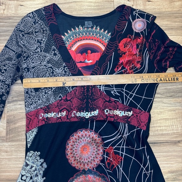 Desigual - Business Casual Office Wear Black and Red Long Sleeve Mini Dress - Picture 10 of 13